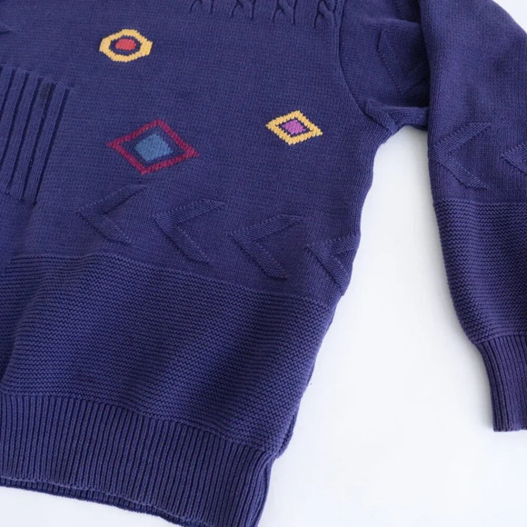 Vintage Jockey Euroline Navy Knit Geometric Shapes Crewneck Sweater  L - Picture 6 of 12